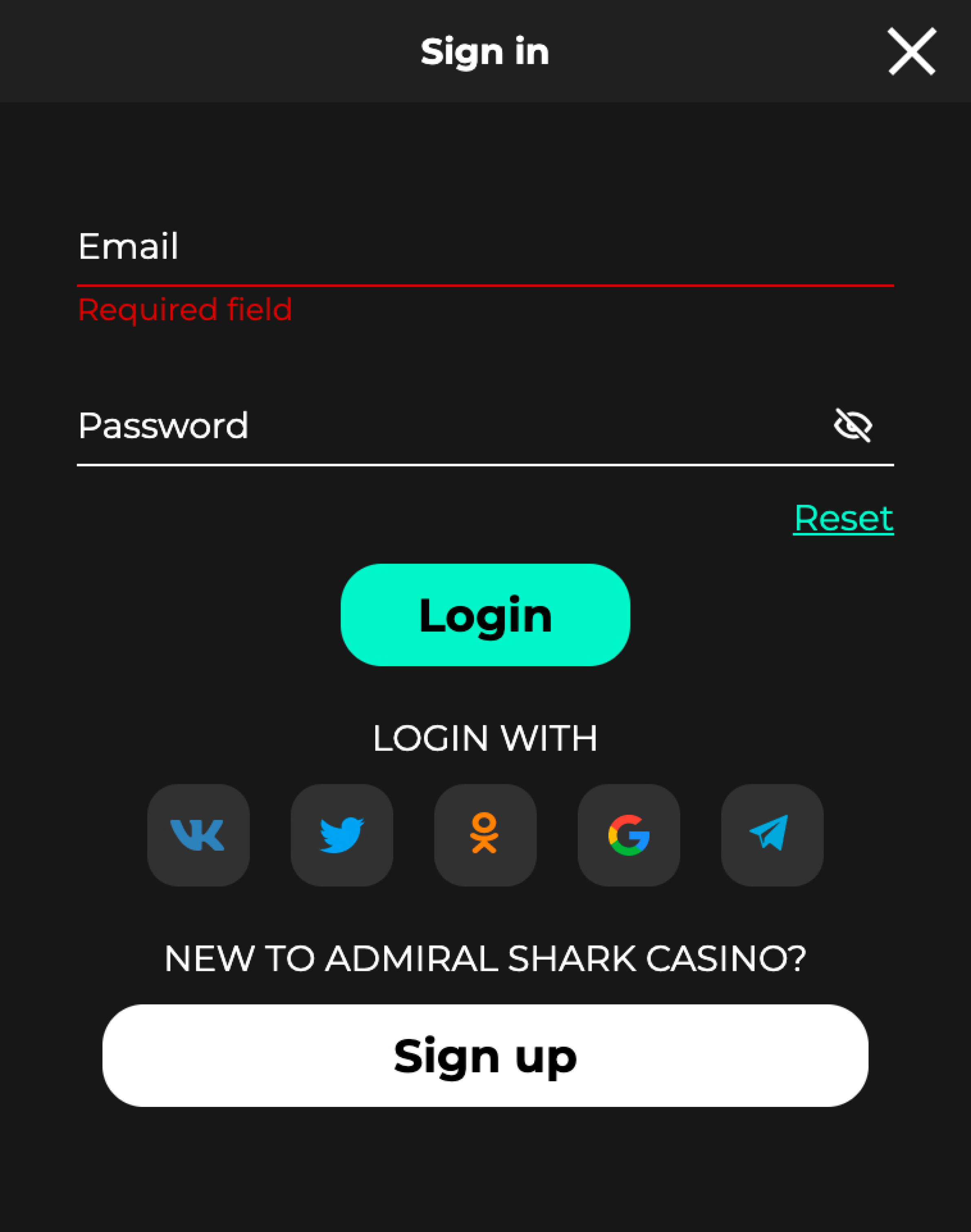 Admiral Shark Casino Sign up