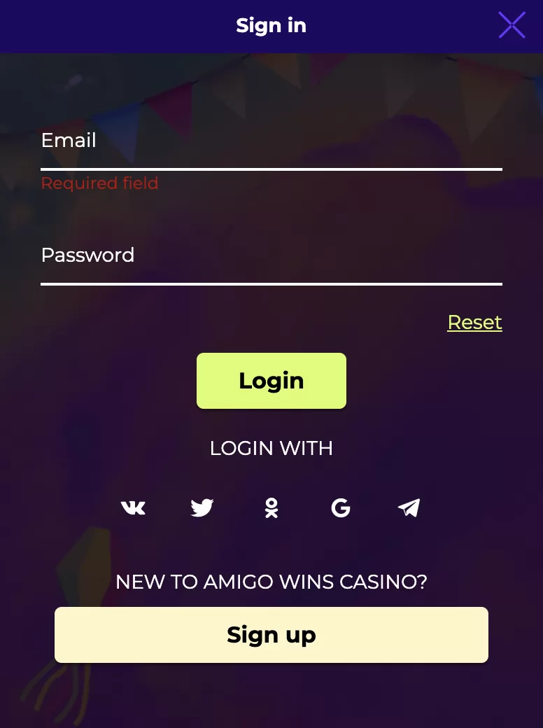 Amigo Wins Casino Sign up