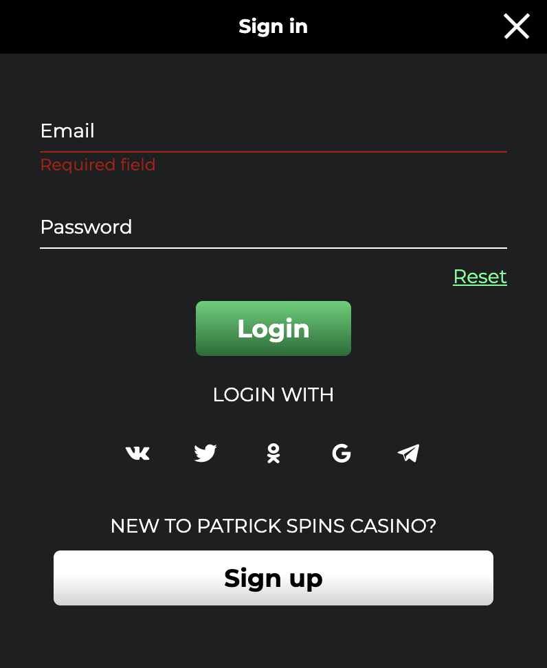 Patrick Spins Casino Sign up