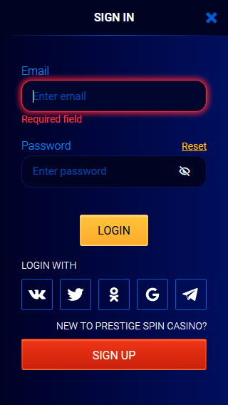 Prestige Spin Casino Sign up