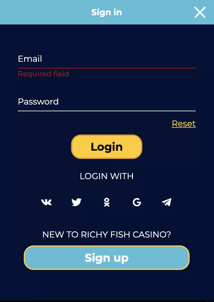 Richy Fish Casino Sign up