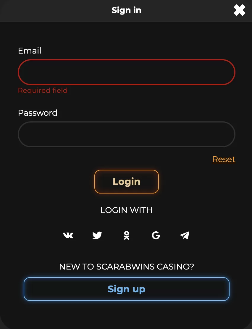 Scarab Wins Casino Sign up